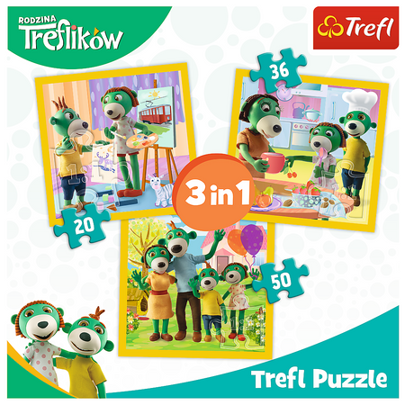 Trefl 34850 Puzzle 3w1 Rodzina Treflików