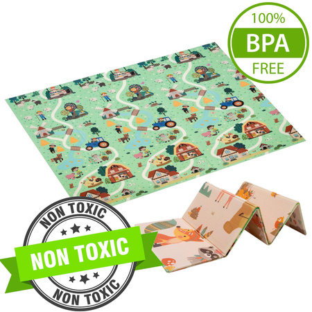 Dwustronna Składana Mata Edukacyjna z pianki XPE Podłogowa Bezpieczna 180x200 wieś las Humbi