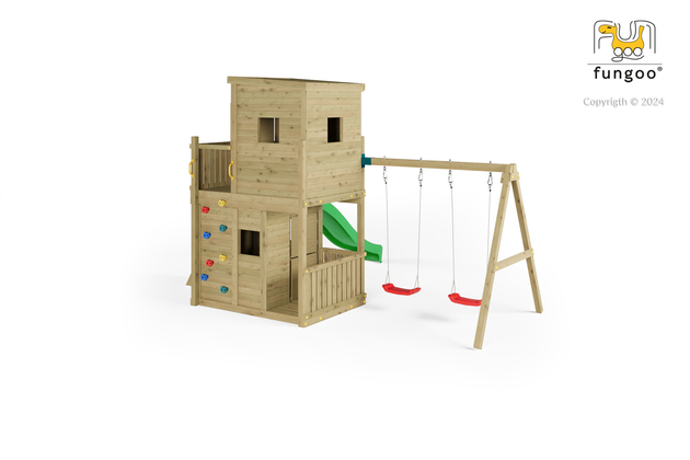 Fungoo Plac zabaw drewniany ogrodowy Lofter z dwiema huśtawkami