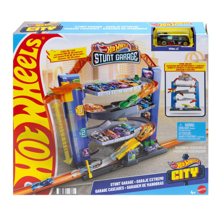 Zestaw Hot Wheels City Garaż Kaskaderski 4-piętrowy + Samochód Wyścigówka