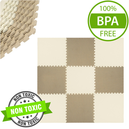 Mata piankowa podłogowa Humbi 180x180 Duże puzzle piankowe wodoodporne bezpieczne 9 szt. kremowe, beżowe