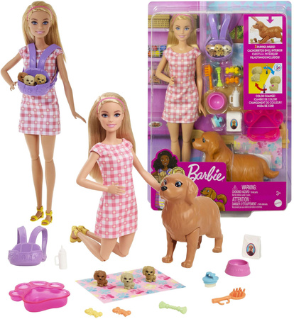 Barbie zestaw Narodziny Piesków lalka i zwierzęta