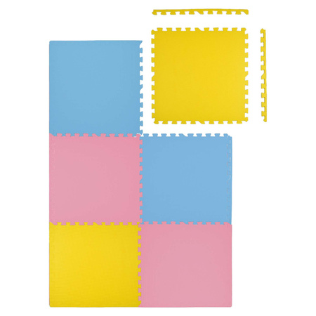 Mata piankowa podłogowa Humbi 180x120 Duże puzzle piankowe wodoodporne bezpieczne 6 szt. żółty, błękitny, różowy
