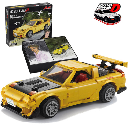 Klocki konstrukcyjne CaDA Samochód 35 cm autko miejskie żółta Mazda FD3S RX-7 manga Initial D Auto Pojazd 1655 elementów