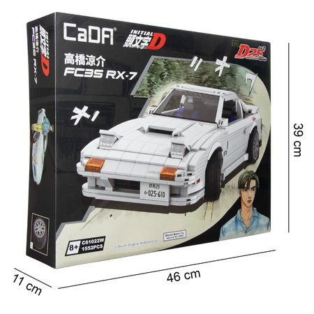 Klocki konstrukcyjne CaDA Zdalnie sterowany samochód Auto biała Mazda RX-7 manga Initial D 35 cm Pojazd z napędem Power System Pro Światło LED RC 1552 elementów