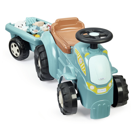 Abrick Zestaw Niebieski Traktor z przyczepką + Klocki Zwierzęta Krowa Owca