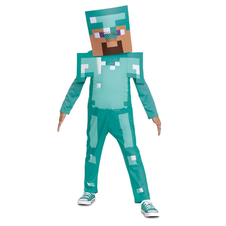 Minecraft strój karnawałowy Steve w diamentowej zbroi kostium przebranie 127-136 cm (7-8 lat)