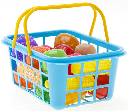 Zestaw koszyk i wózek sklepowy na zakupy z owocami i warzywami dla dzieci Supermarket
