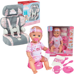 Zestaw Fotelik samochodowy dla lalek Casdon Baby Huggles + Lalka funkcyjna New Born Baby 43 cm