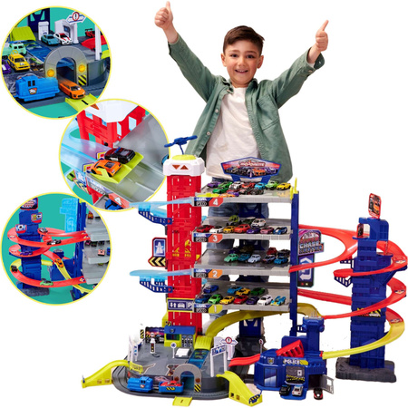 Duży Zestaw Garaż Parking samochodowy Super Centrum Pościgu + 24 kolorowe auta Światło Dźwięk