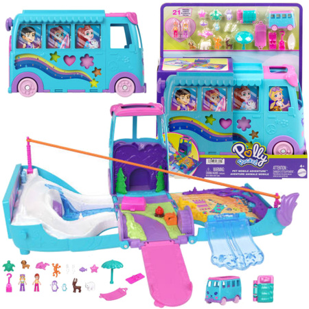 Polly Pocket Zestaw Pojazd Podróżniczy z 2 Lalkami i Akcesoriami Pet Mobile Adventure 21 elementów