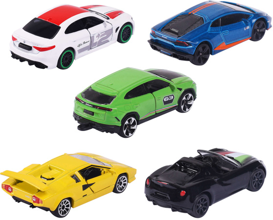 Zestaw 5 metalowych pojazdów Wyścigówki Włoskie resoraki Dream Cars Alfa Romeo Lamborghini na prezent