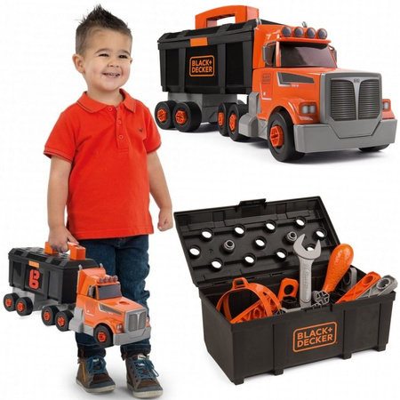Zestaw 2W1 Ciężarówka z dźwigiem + czarna walizka i narzędzia Black and Decker Smoby