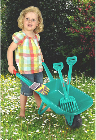 Zestaw ogrodowy z taczką i kosiarką Bosch dla dzieci Klein