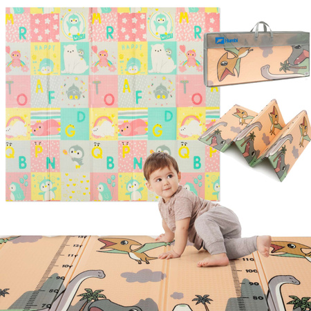 Humbi Gruba Mata Edukacyjna 2w1 z pianki XPE 200x180 Dinozaury Zwierzęta Litery Miarka