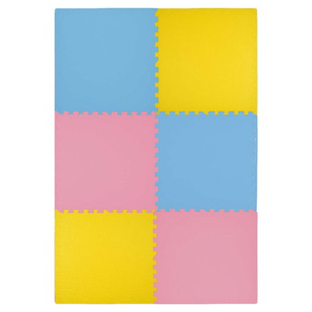 Mata piankowa podłogowa Humbi 180x120 Duże puzzle piankowe wodoodporne bezpieczne 6 szt. żółty, błękitny, różowy
