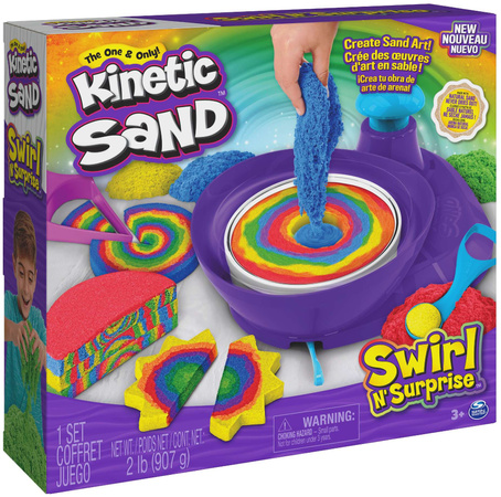 Zestaw Plastyczny Kinetic Sand Kolorowy Piasek kinetyczny 907 g Swirl n' Surprise maszynka do miesznia + akcesoria