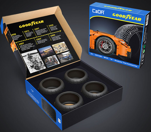 CaDA Zestaw licencjonowanych opon Goodyear 1:8 do pojazdów RC i modeli statycznych 4 elementy D013-003