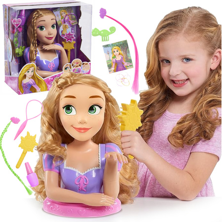 Lalka Głowa do czesania i stylizacji włosów+ manicure Księżniczka Disney Roszpunka Zaplątani +akcesoria 13 elementów