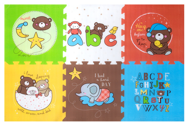 Humbi mata puzzlowa gruba 1,5 cm XXL zwierzątka literki 6 elementów 165 x 112 cm