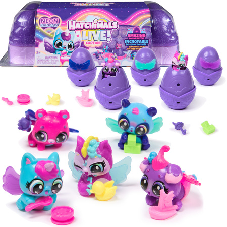 Hatchimals Alive! Neon Rainbow 5 figurek w jajkach i 11 akcesoriów