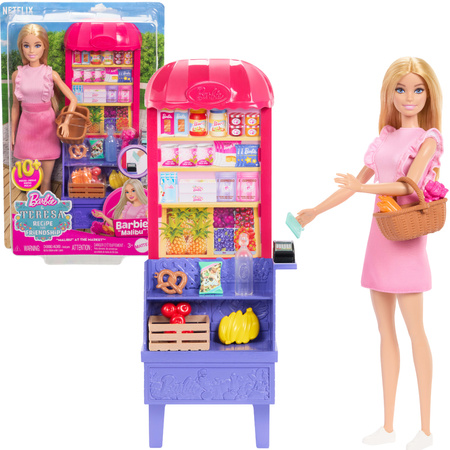 Zestaw Barbie & Teresa recipe for Friendship Malibu at the Market lalka sklep + akcesoria