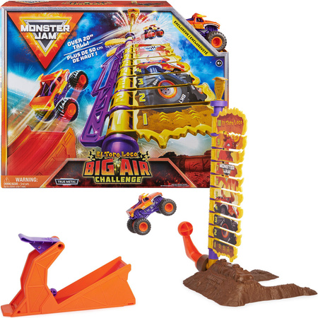 Monster Jam truck El Toro Loco Big Air Challenge rampa, wyrzutnia i pojazd
