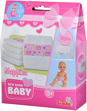 New Born Baby Pieluszki dla laleczki bobasa 5 sztuki