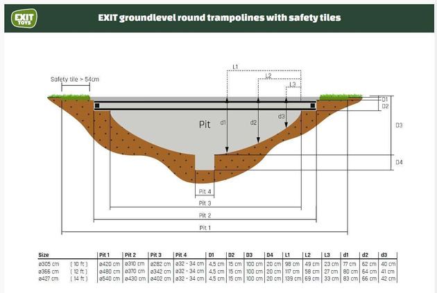 Trampolina ogrodowa naziemna Dynamic EXIT z siatką zabezpieczającą 366 cm czarna