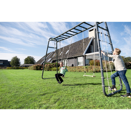 Plac zabaw ogrodowy Drążki gimnastyczne GetSet MB310 Małpi gaj: poręcze, pozioma drabinka, drążek, kółka, huśtawka, trapez, siatka do wspinaczki