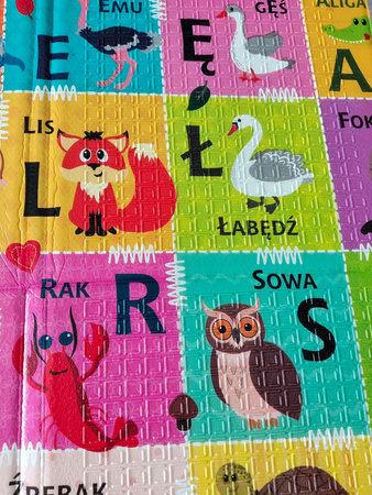 Humbi Gruba Mata Edukacyjna 2w1 z pianki XPE 180x120 polski alfabet kontrastowe obrazki