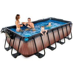 Basen ogrodowy 400x200x100 cm z pompą piaskową zadaszeniem drabiną i pompą ciepła brązowy