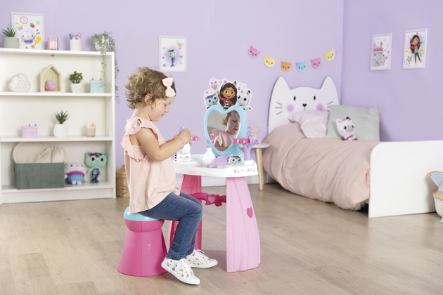 Koci Domek Gabi Duża Toaletka z lustrem i taboretem + 10 akcesoriów salon piękności