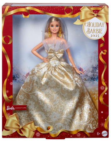 Barbie Lalka Kolekcjonerska Signature Holiday Joyeux Noel Złota Sukienka 6+