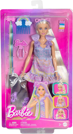 Barbie lalka modowa z metaliczną sukienką i doczepianymi włosami + akcesoria