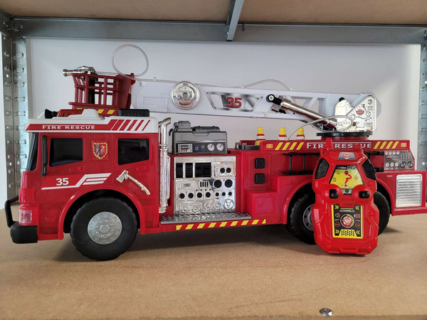 OUTLET Straż Pożarna Zdalnie sterowany Wóz strażacki z ruchomą drabiną RC światło/dźwięk WADLIWY