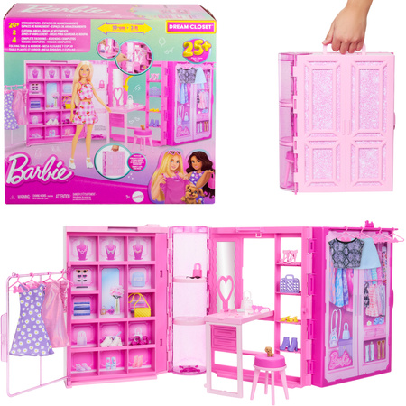 Barbie zestaw Szafa Marzeń przenośna garderoba Dream Closet 25+ elementów
