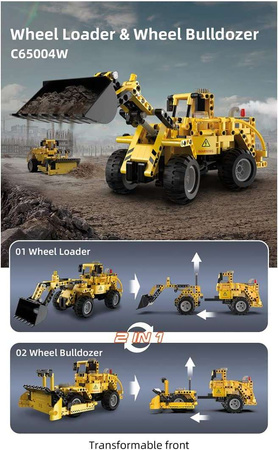 Klocki konstrukcyjne CaDA Zestaw żółte pojazdy budowlane 2w1 Ładowarka i Buldożer Spychacz 693 elementy