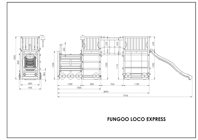 Fungoo Plac zabaw drewniany ogrodowy Loco Express pociąg lokomotywa zjeżdżalnia