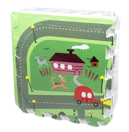 Mata podłogowa edukacyjna 180x90 Grube puzzle piankowe 18 szt. Humbi Miejskie ulice Miasto Miasteczko Drogi