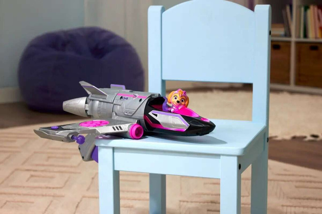 Psi Patrol The Mighty Movie Wielki Film Figurka Skye różowo szary odrzutowiec interaktywny pojazd Deluxe Światło Dźwięk + Zestaw 8 gier planszowych