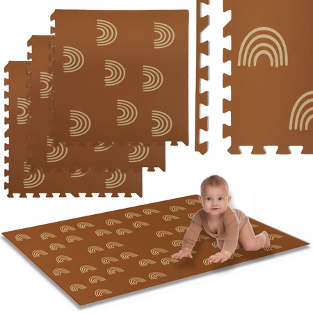 Mata piankowa podłogowa Humbi 180x60 Duże puzzle piankowe wodoodporne bezpieczne 3 szt. brązowy łuki tęcza
