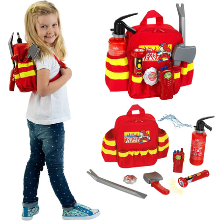 Zestaw strażacki Henry'ego z wyposażeniem Plecak i kask czerwony Hełm ochronny MSA z opuszczaną szybką