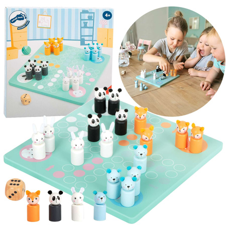 Small Foot Drewniany chińczyk Zwierzątka Ludo Animals pastel + drewniana układanka wieża Miś