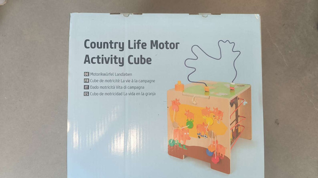 OUTLET Kostka aktywności drewniana farma XXL 62 cm przeplatanka sorter 5w1 duża NIEKOMPLETNA