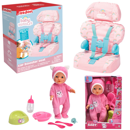 Fotelik Dla Lalki Samochodowy + Lalka New Born Baby 30 Cm z Akcesoriami