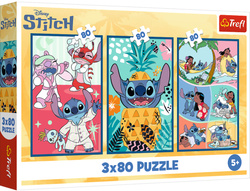 Puzzle Trefl 3 x 80 Stitch Świat Stitcha
