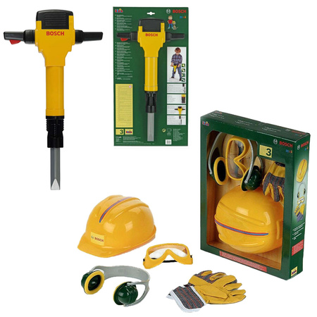Zabawkowy młot pneumatyczny oraz akcesoria z kaskiem Bosch