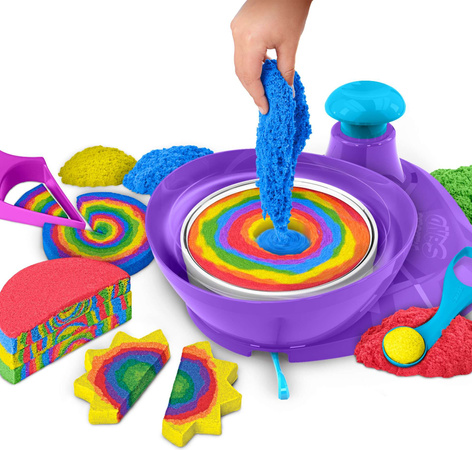 Zestaw Plastyczny Kinetic Sand Kolorowy Piasek kinetyczny 907 g Swirl n' Surprise maszynka do miesznia + akcesoria