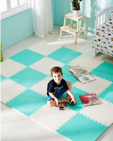 Mata piankowa podłogowa Humbi 180x180 Duże puzzle piankowe wodoodporne bezpieczne 9 szt. miętowy, szary, biały